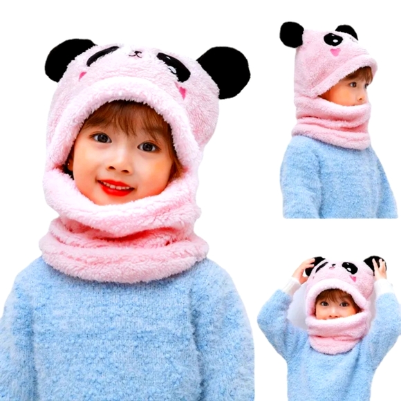 5/25 pink or Grey Panda Bear Winter hoodie hat face cover protect skin from cold - Picture 3 of 7
